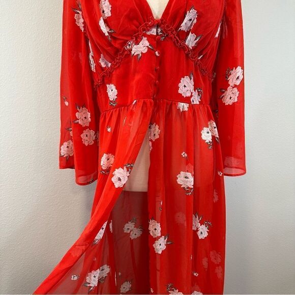 NWT Divided H&M Red Sheer Dress V-Neck Chiffon Floral Print Size 10 - Picture 8 of 11